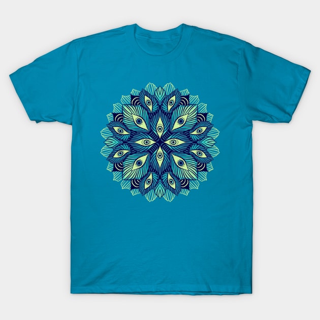 Trippy Eyes: Trippy Blue Spooky Floral Fantasy T-Shirt by Boriana Giormova